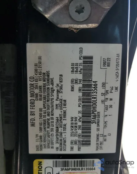 2020 Ford Fusion Se from USA, damaged, VIN 3FA6P0HD0LR135664